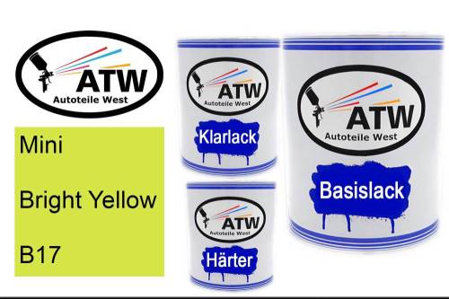 Mini, Bright Yellow, B17: 1L Lackdose + 1L Klarlack + 500ml Härter - Set, von ATW Autoteile West.
